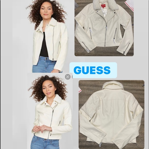 Guess Jackets & Blazers - Guess leather Milky white AAmina Pu jacket